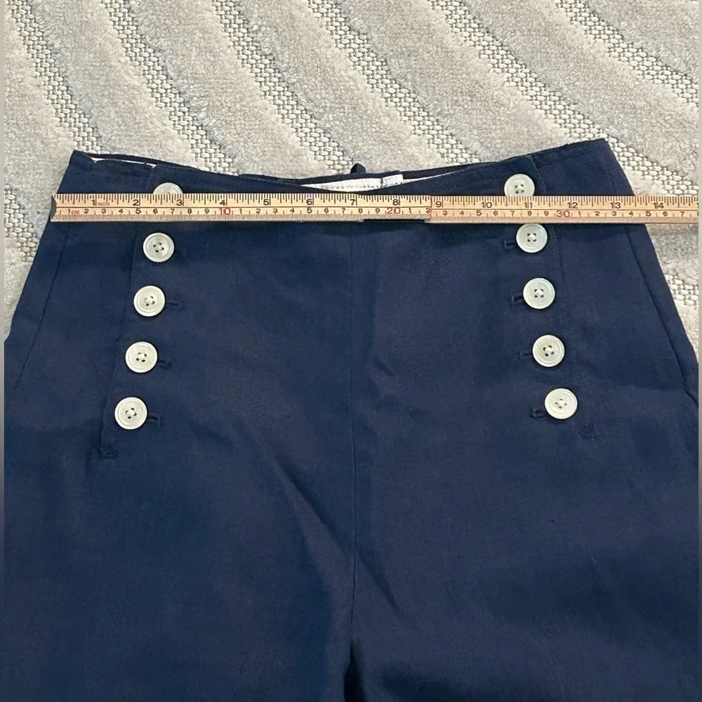 J. Crew 100% Linen Sailor Wide Leg Cropped Pants in Navy - Size 4